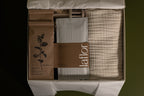 laflor chocolate with herbal tea in kraft paper, wood baby rattle and uslin baby cloth in premium box