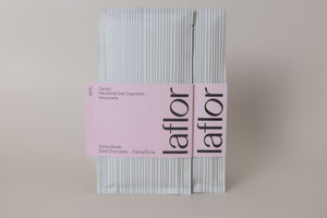 Laflor chocolate packaging on a beige background