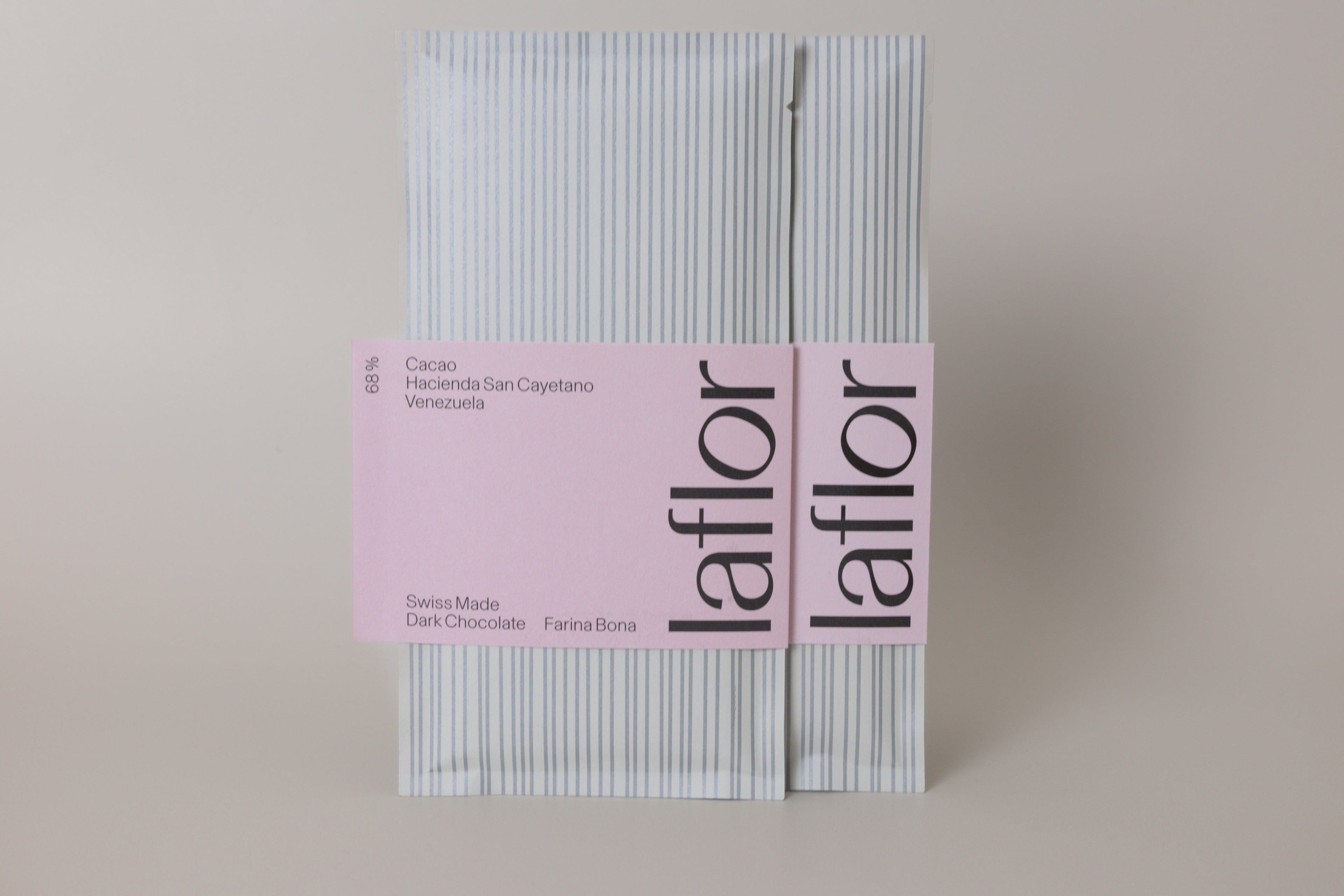 Laflor chocolate packaging on a beige background