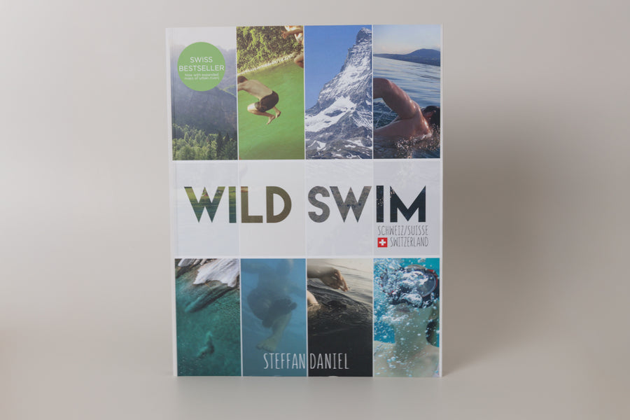 Book titled 'Wild Swim' by Stefan Daniel with images of nature on a white background